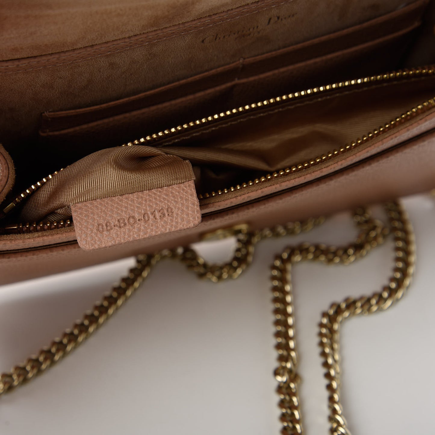 Grained Calfskin Diorama Wallet on Chain Pouch Nude