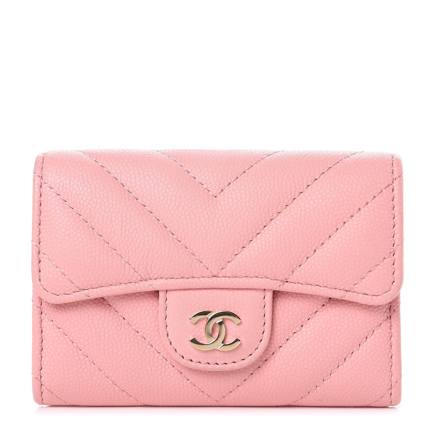 Caviar Chevron Quilted Flap Card Holder Pink