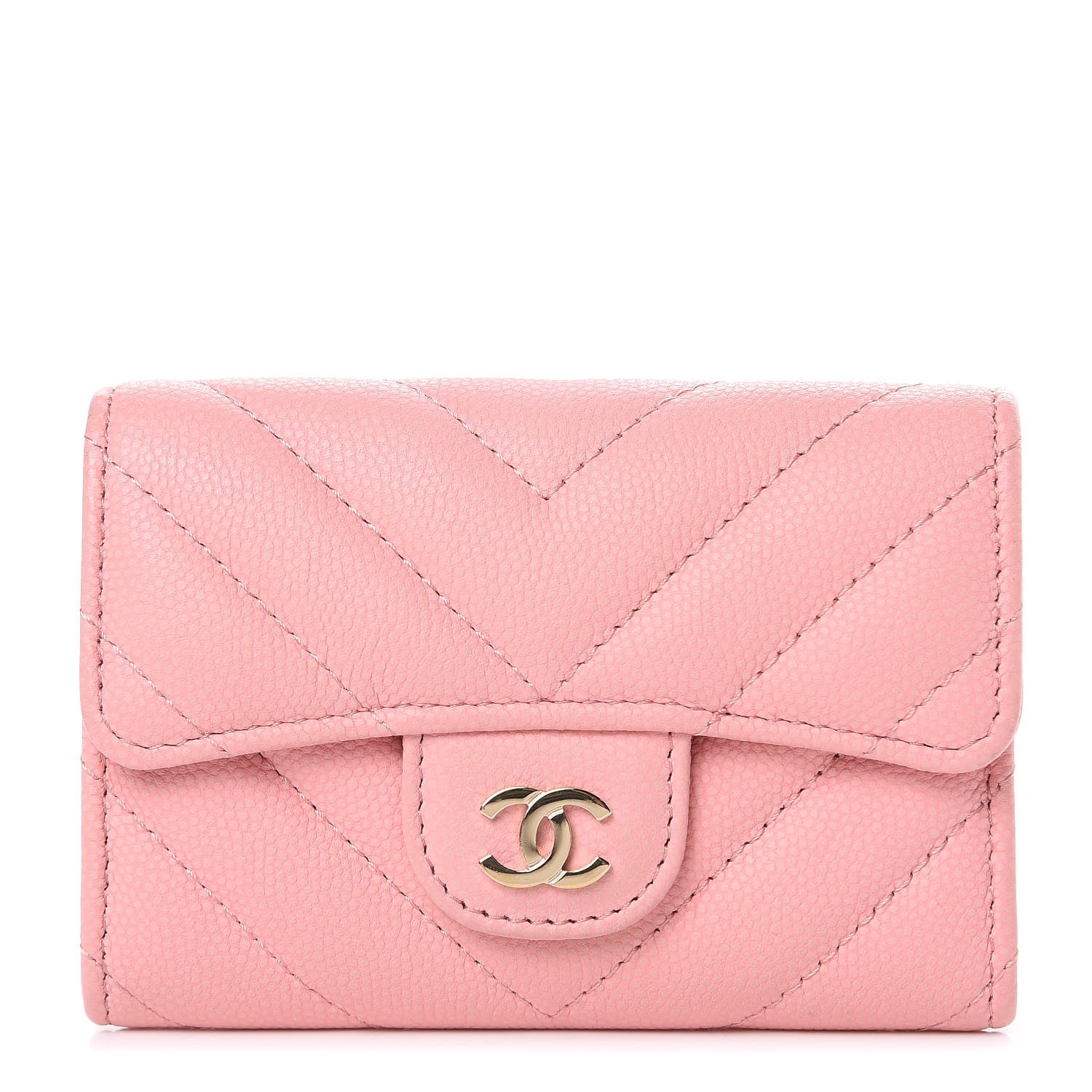 Chanel Caviar Chevron Quilted Flap Card Holder Pink 1 of 11