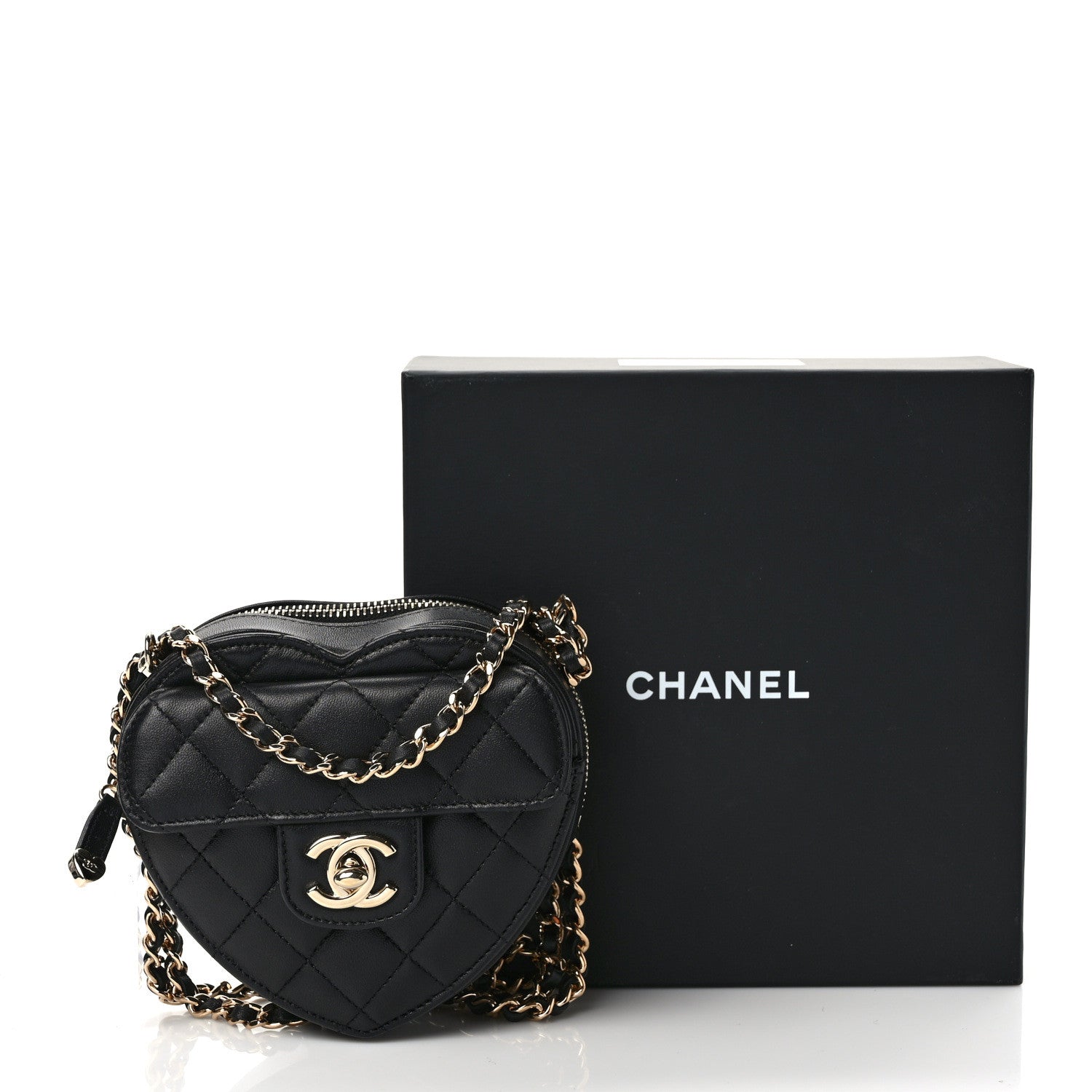 Chanel Lambskin Quilted CC In Love Heart Clutch With Chain Black 10 of 10