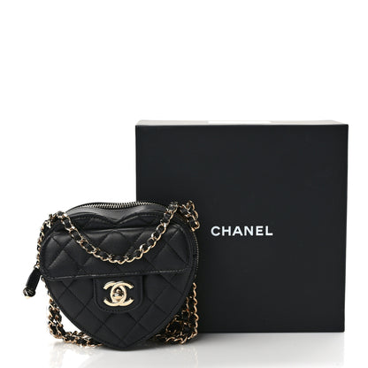 Chanel Lambskin Quilted CC In Love Heart Clutch With Chain Black 10 of 10