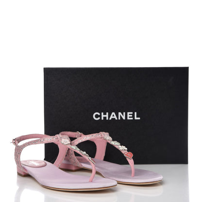 Chanel Tweed CC Charm Thong Sandals 41 Pink Silver 12 of 12