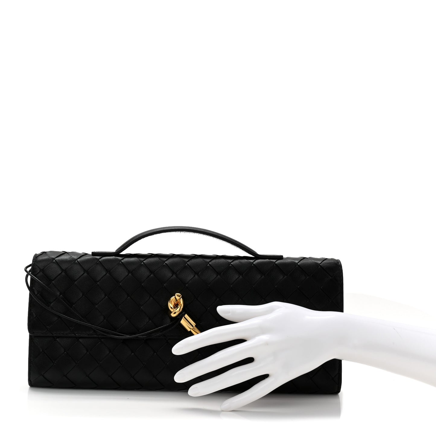 Nappa Intrecciato Long Andiamo Top Handle Clutch Black