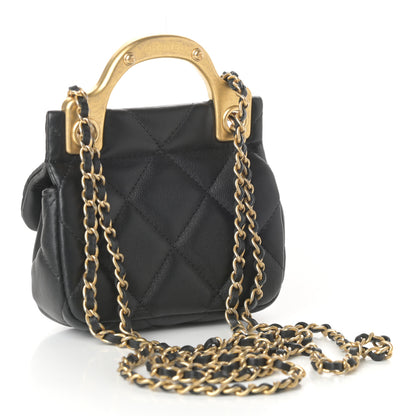 Chanel Calfskin Quilted Lady Handle Flap Card Holder With Chain Black 3 of 11