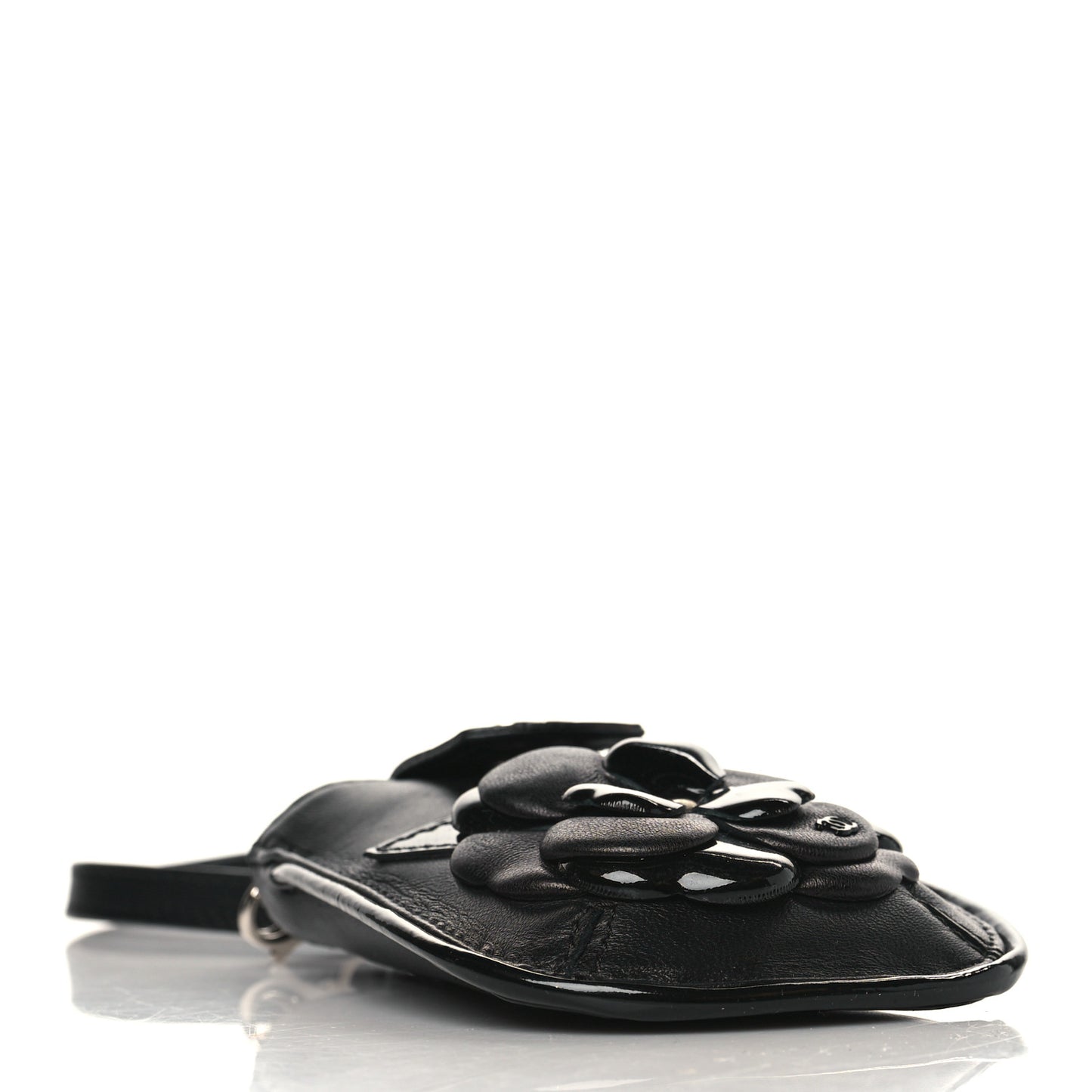 Lambskin Patent Calfskin Camellia Phone Case Black