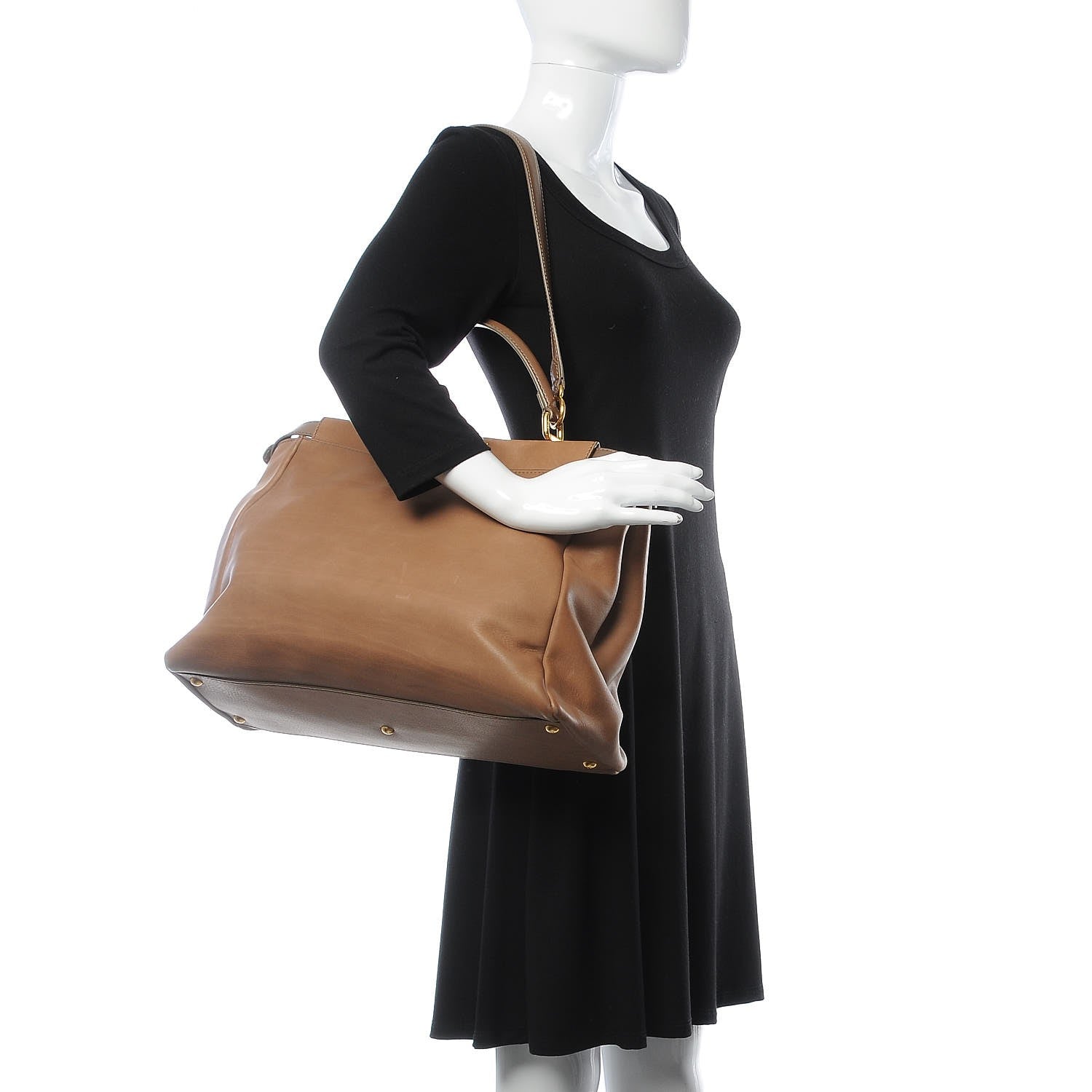 Fendi Vitello Saddle Large Peekaboo Iconic Satchel Moro 2 of 19