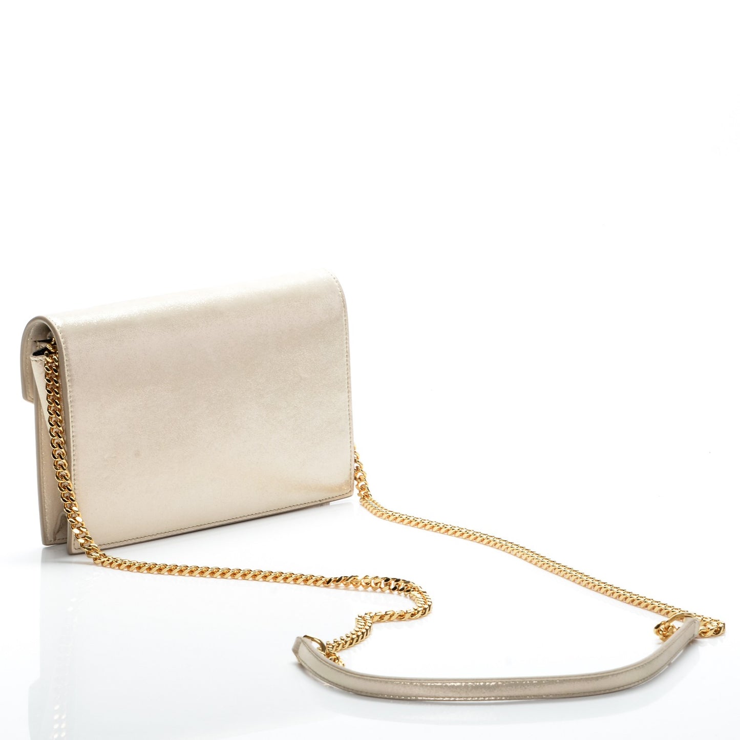 Metallic Fabric Monogram Envelope Chain Wallet Champagne