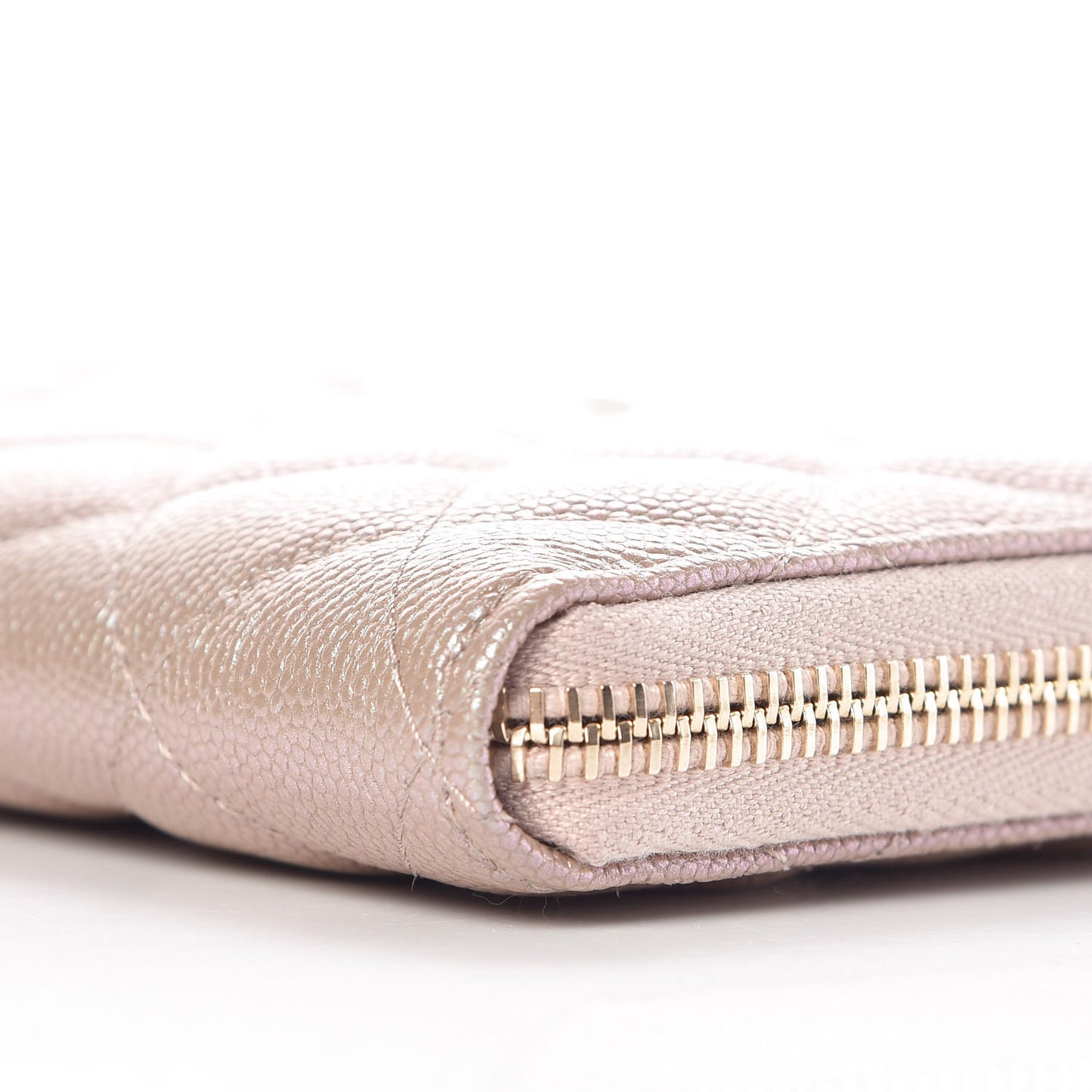 Iridescent Caviar Quilted Long Zip Around Wallet Beige