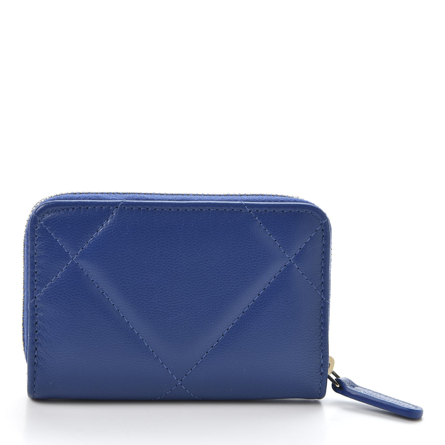 Chanel Goatskin Quilted 19 Zip Around Coin Purse Wallet Dark Blue 2 of 9
