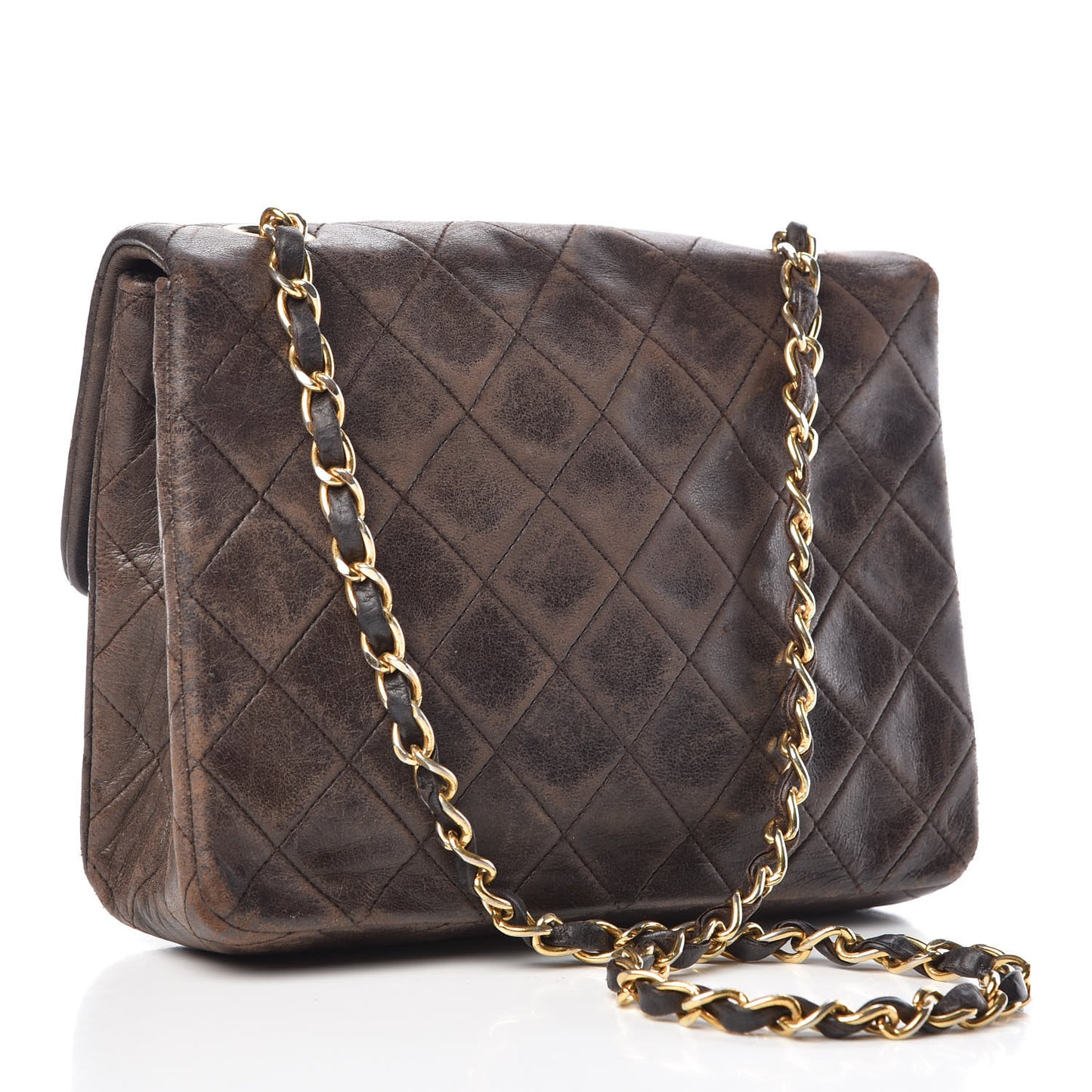 Lambskin Quilted Mini Square Flap Brown