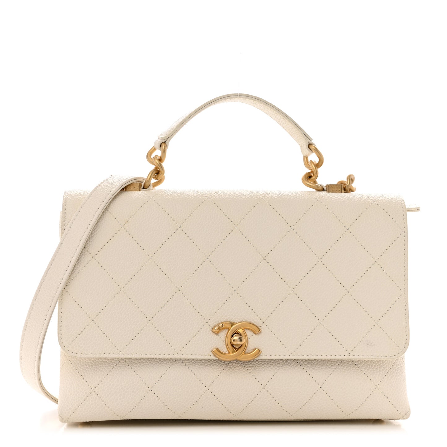 Grained Calfskin Small Stitched Flap White