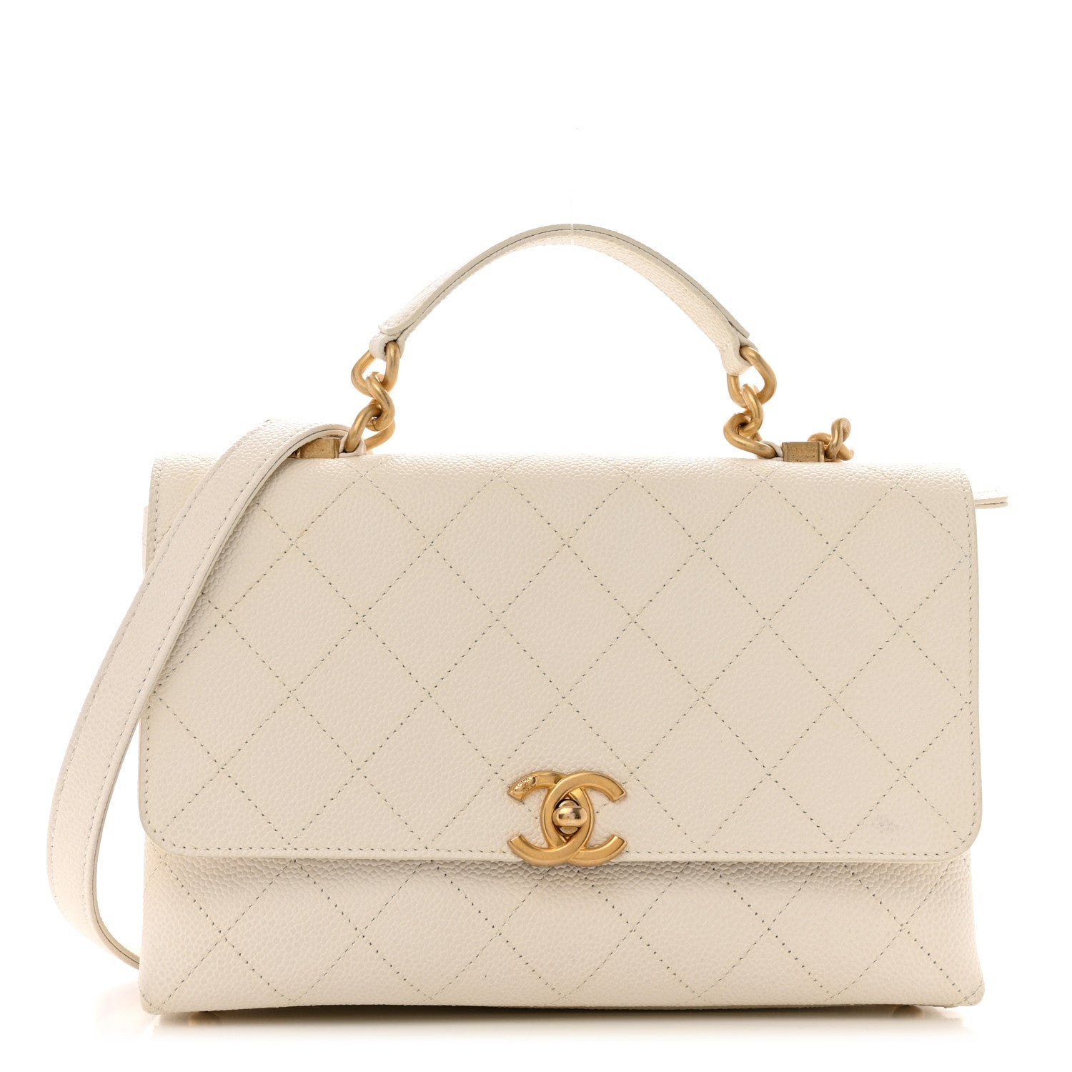 Chanel Grained Calfskin Small Stitched Flap White 1 of 16