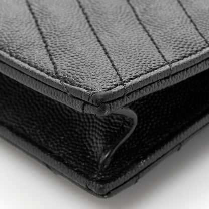 Saint Laurent Grain De Poudre Matelasse Chevron Monogram Monochrome Envelope Chain Wallet Black 19 of 20