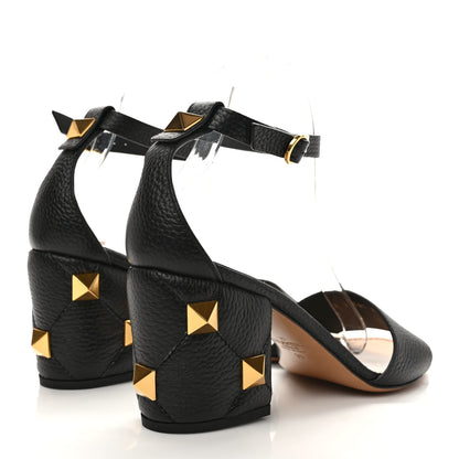 Valentino Garavani Grained Calfskin Roman Stud Ankle Strap 75mm Sandals 39 Black 4 of 7