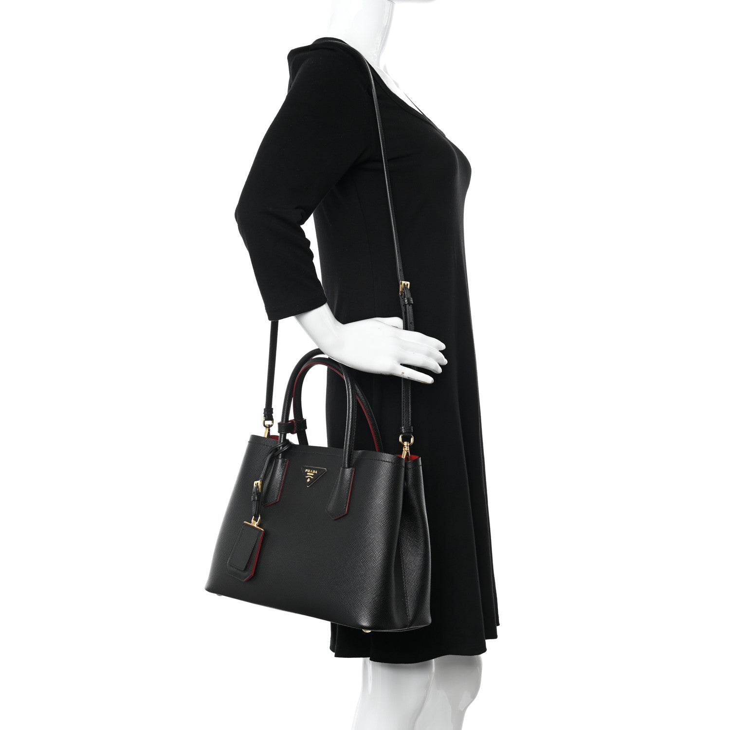 Prada Saffiano Cuir Small Double Bag Black Fuoco 2 of 12
