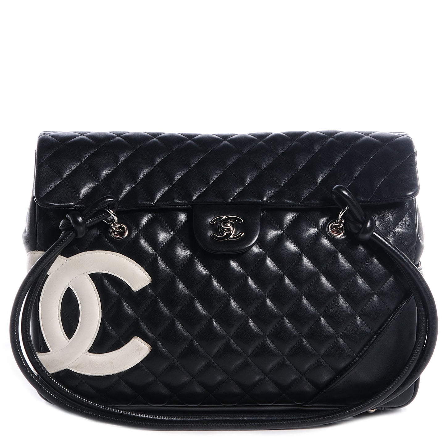 Calfskin Quilted Large Cambon Flap Black White