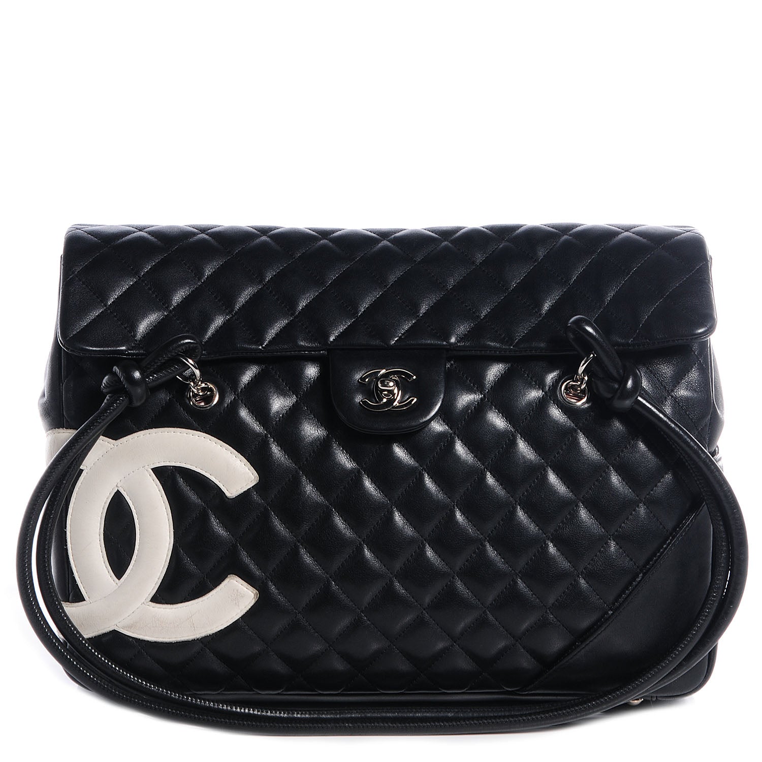 Chanel Calfskin Quilted Large Cambon Flap Black White 1 of 8