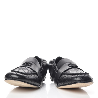 Chanel Laminated Lambskin Womens Quilted Elastic CC Moccasin Loafers 37.5 Black 6 of 12