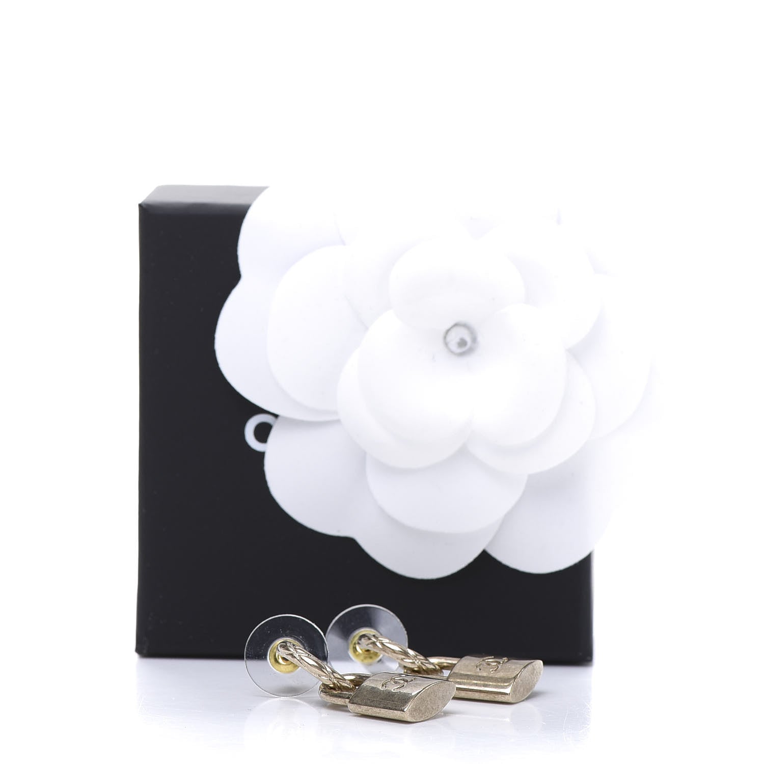 Chanel Metal Lock Drop Earrings Light Gold 5 of 5