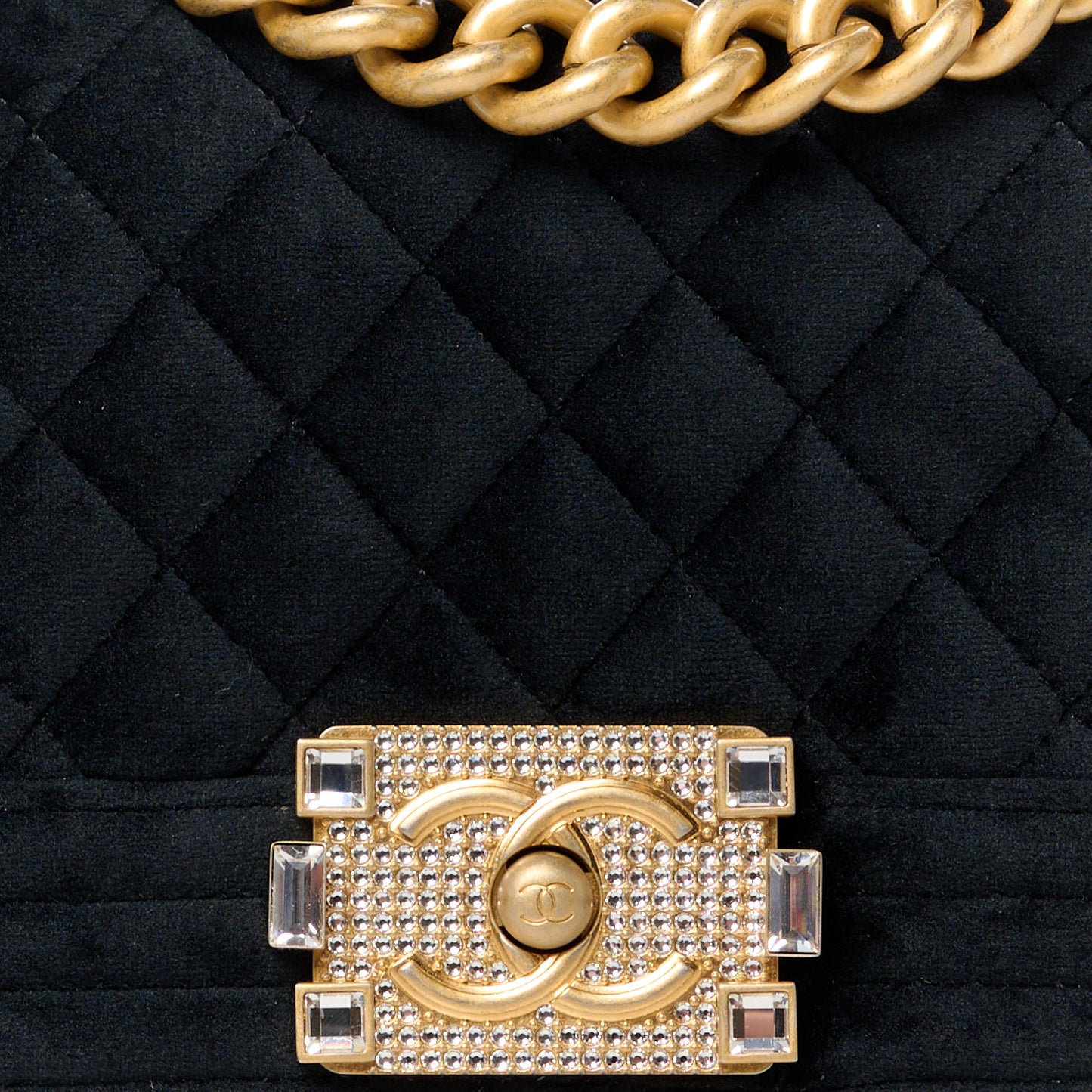 Velvet Strass Quilted Small Boy Flap Black