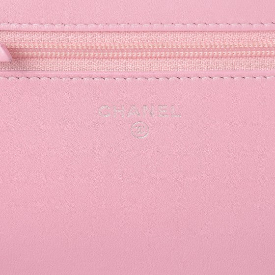 Calfskin Crystal Studded Boy Wallet On Chain WOC Pink