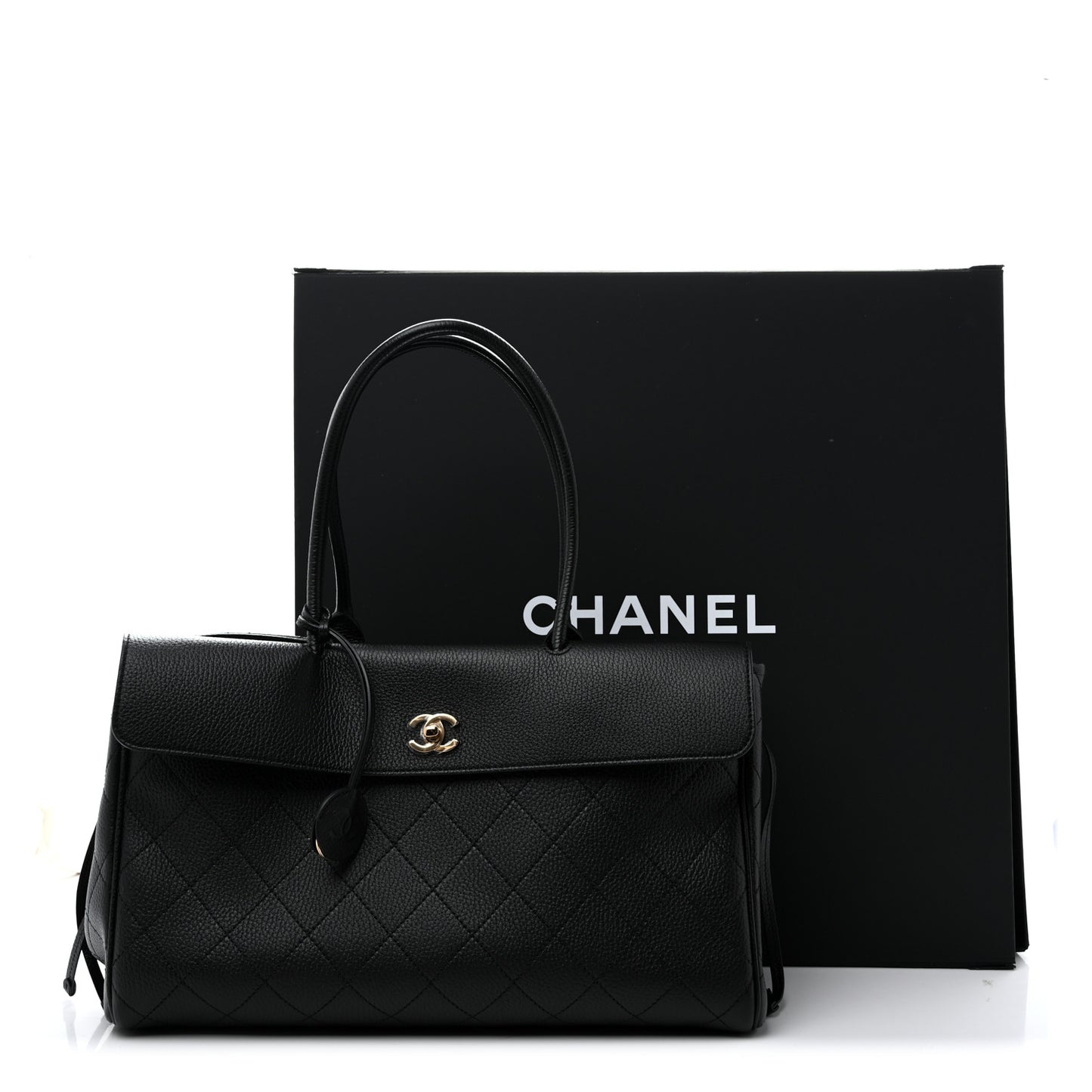 Grained Calfskin Stitched Urban Essentials Shopping Bag Black