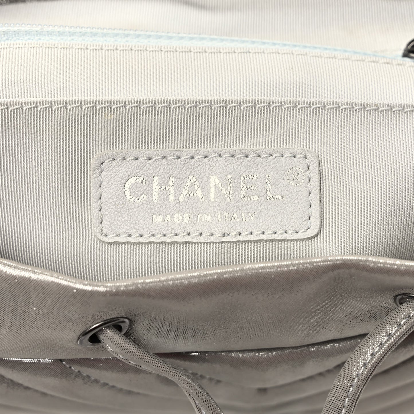 Iridescent Calfskin Chevron Quilted Small Urban Spirit Backpack Silver