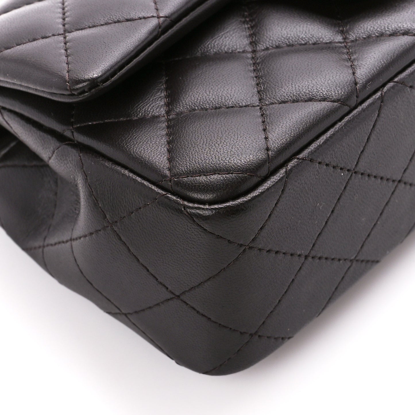 Lambskin Quilted Mini Rectangular Flap Dark Brown