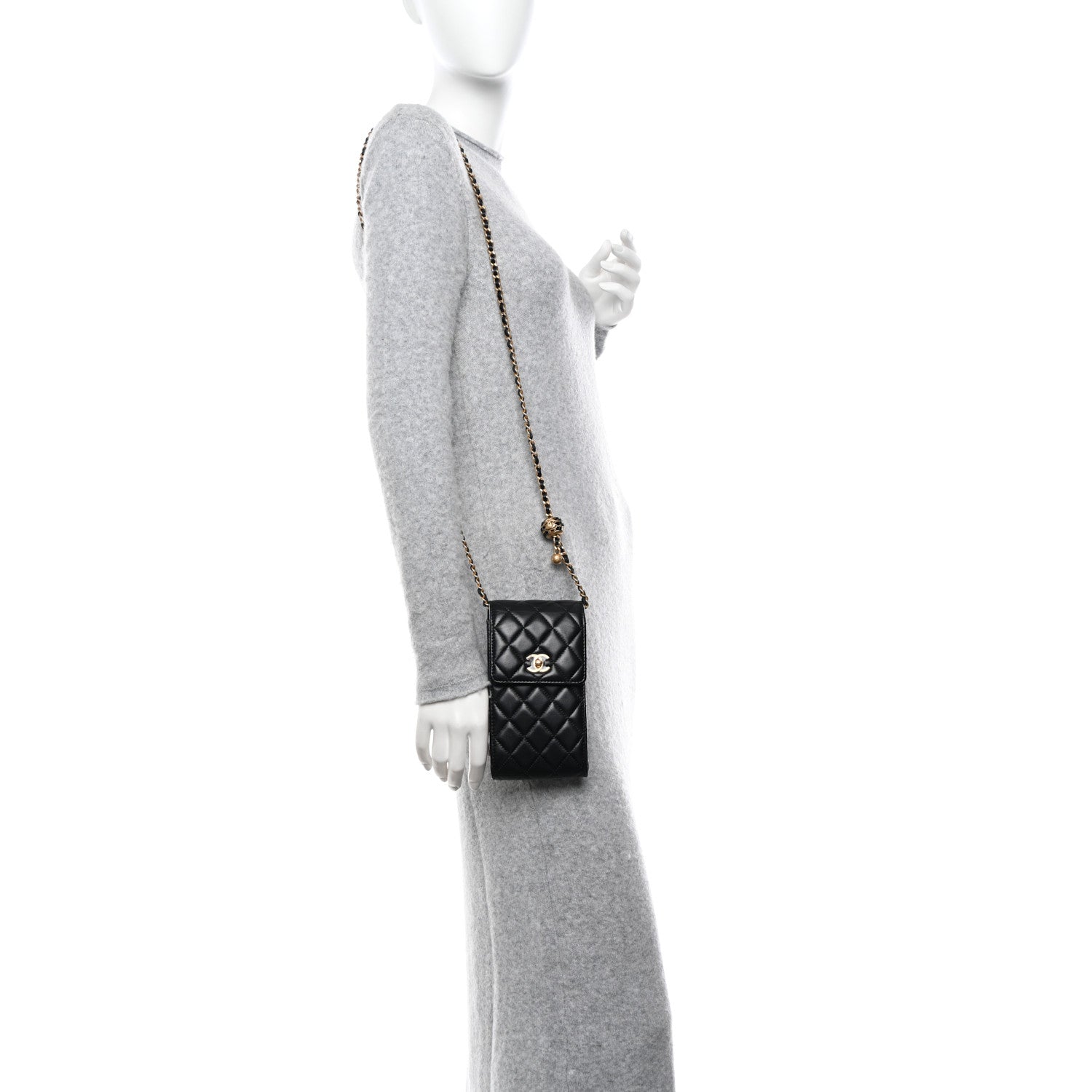 Chanel Lambskin Quilted Vertical Pearl Crush Flap With Chain Black 2 of 10