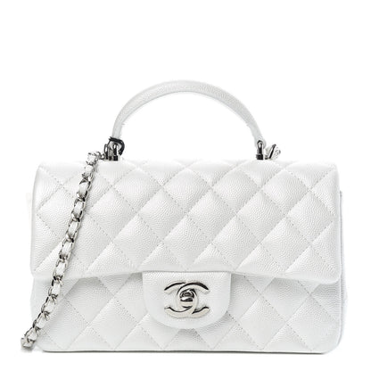 Chanel Iridescent Caviar Quilted Mini Top Handle Rectangular Flap White 1 of 10