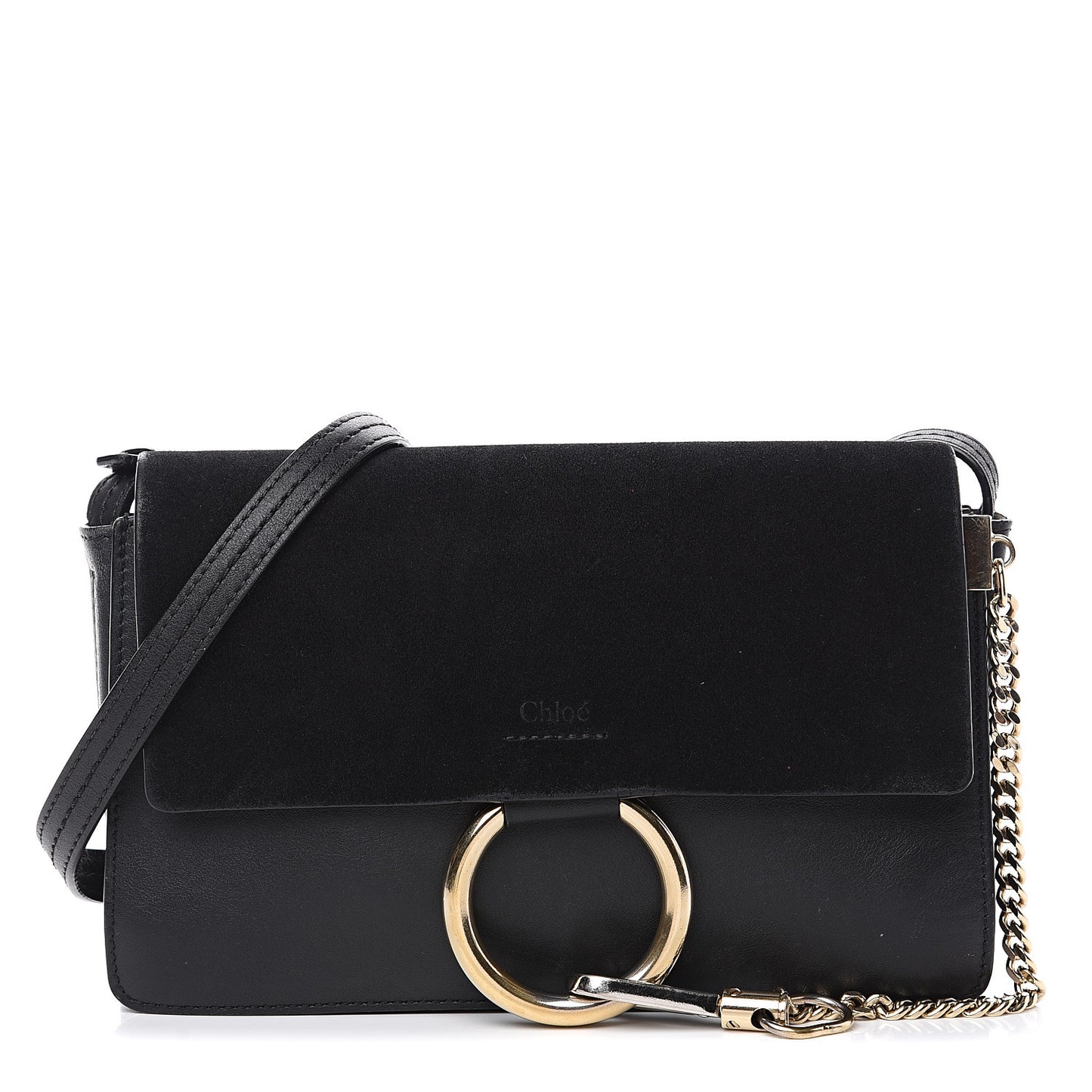 Suede Calfskin Small Faye Shoulder Bag Black