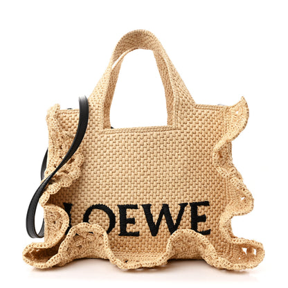 Loewe Raffia Calfskin Paula's Ibiza Balloon Ruffles Bucket Bag Natural Black 1 of 9