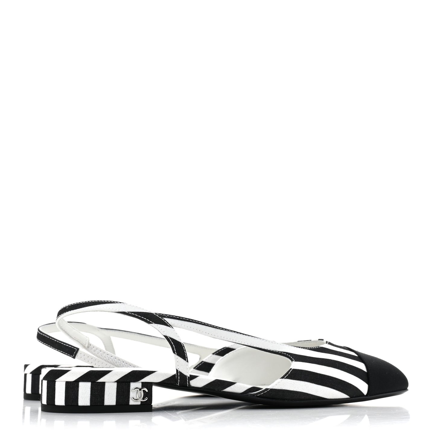 Fabric Grosgrain Cap Toe CC Slingback Flats 39 White Black