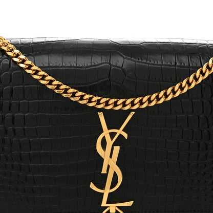 Saint Laurent Calfskin Crocodile Embossed Medium Classic Monogram Kate Tassel Satchel Black 8 of 13
