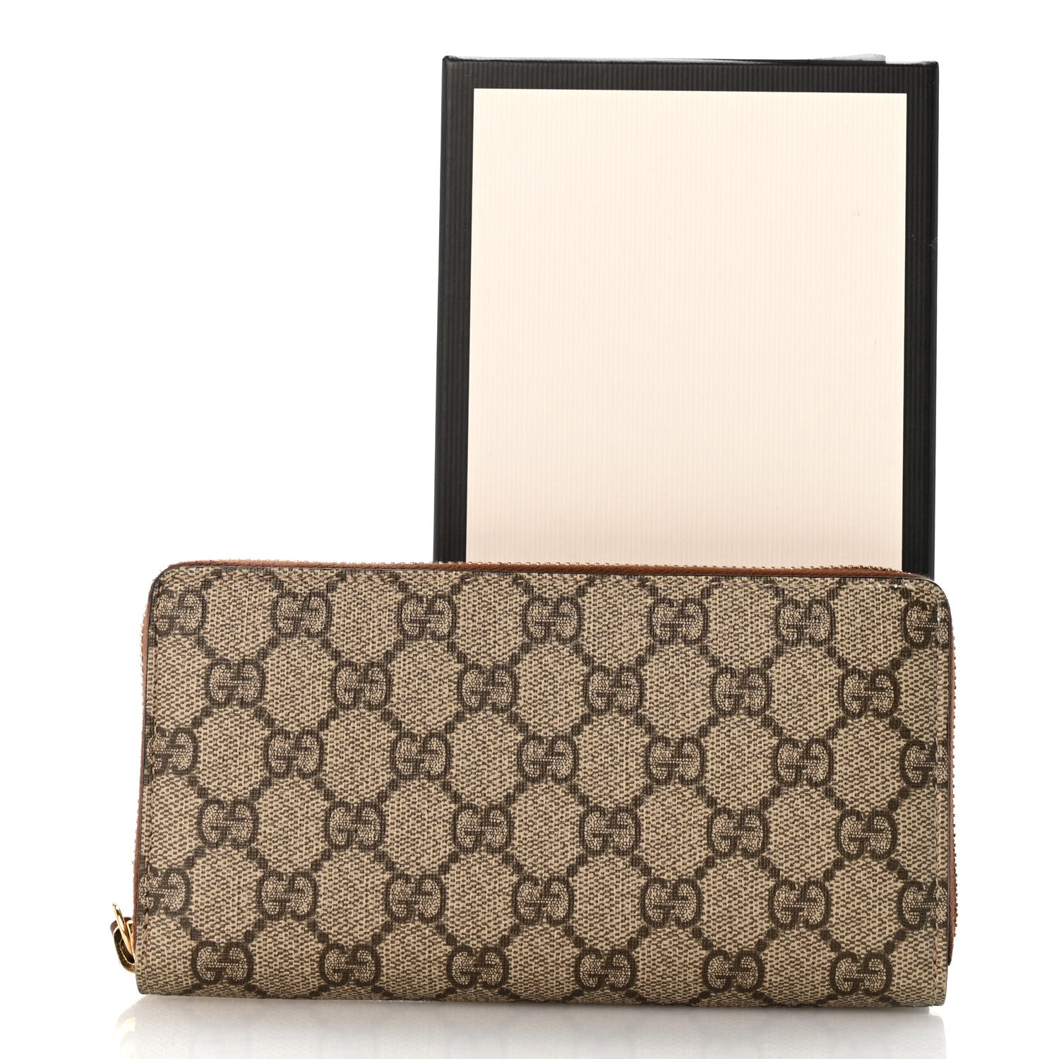 Gucci GG Supreme Monogram Cuoio Toscano Zip Around Wallet Beige Ebony Cuir 12 of 12