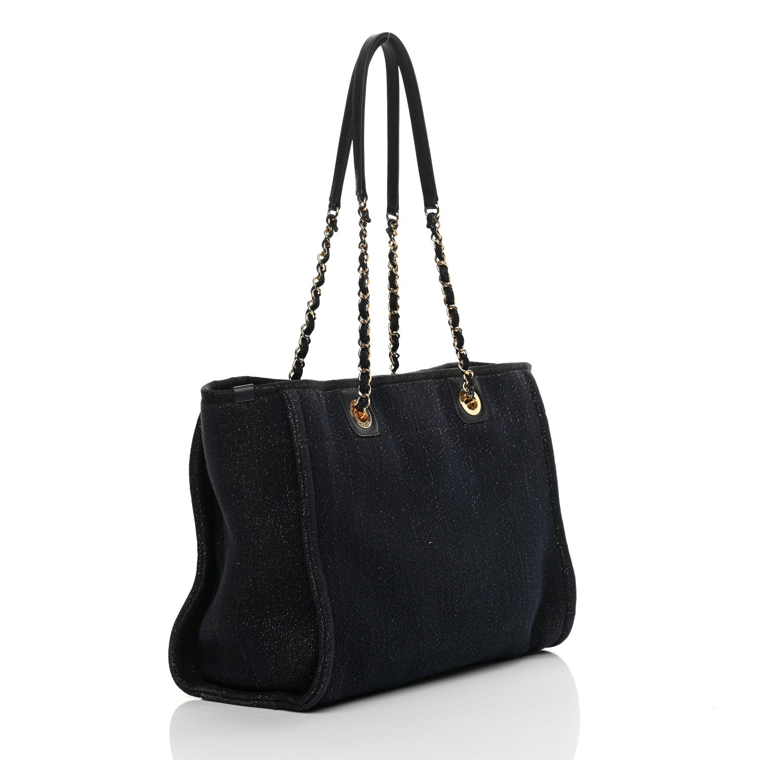 Chanel Lurex Canvas Small Deauville Tote Navy Blue Gold 3 of 11