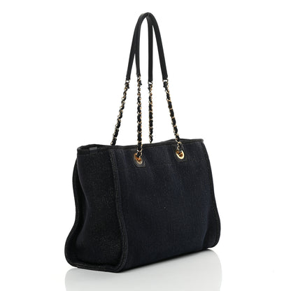 Chanel Lurex Canvas Small Deauville Tote Navy Blue Gold 3 of 11