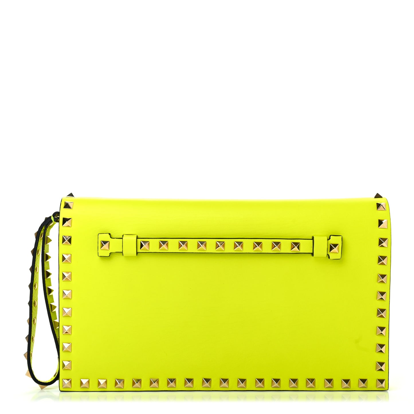 Nappa Rockstud Wristlet Clutch Yellow Fluo