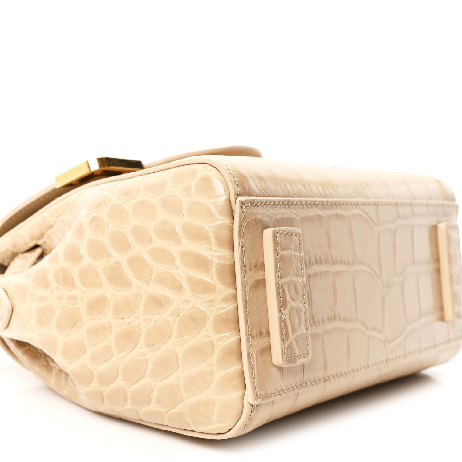 Versace Calfskin Crocodile Embossed Small La Medusa Top Handle Bag Beige 8 of 9