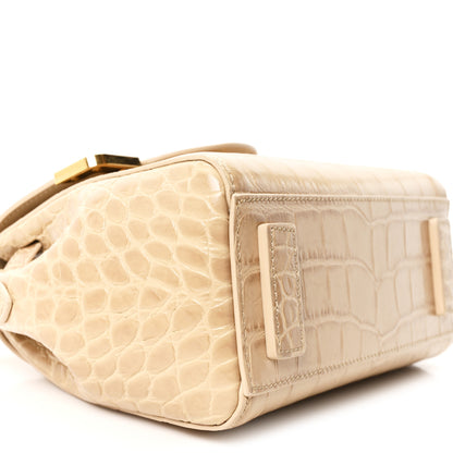 Versace Calfskin Crocodile Embossed Small La Medusa Top Handle Bag Beige 8 of 9