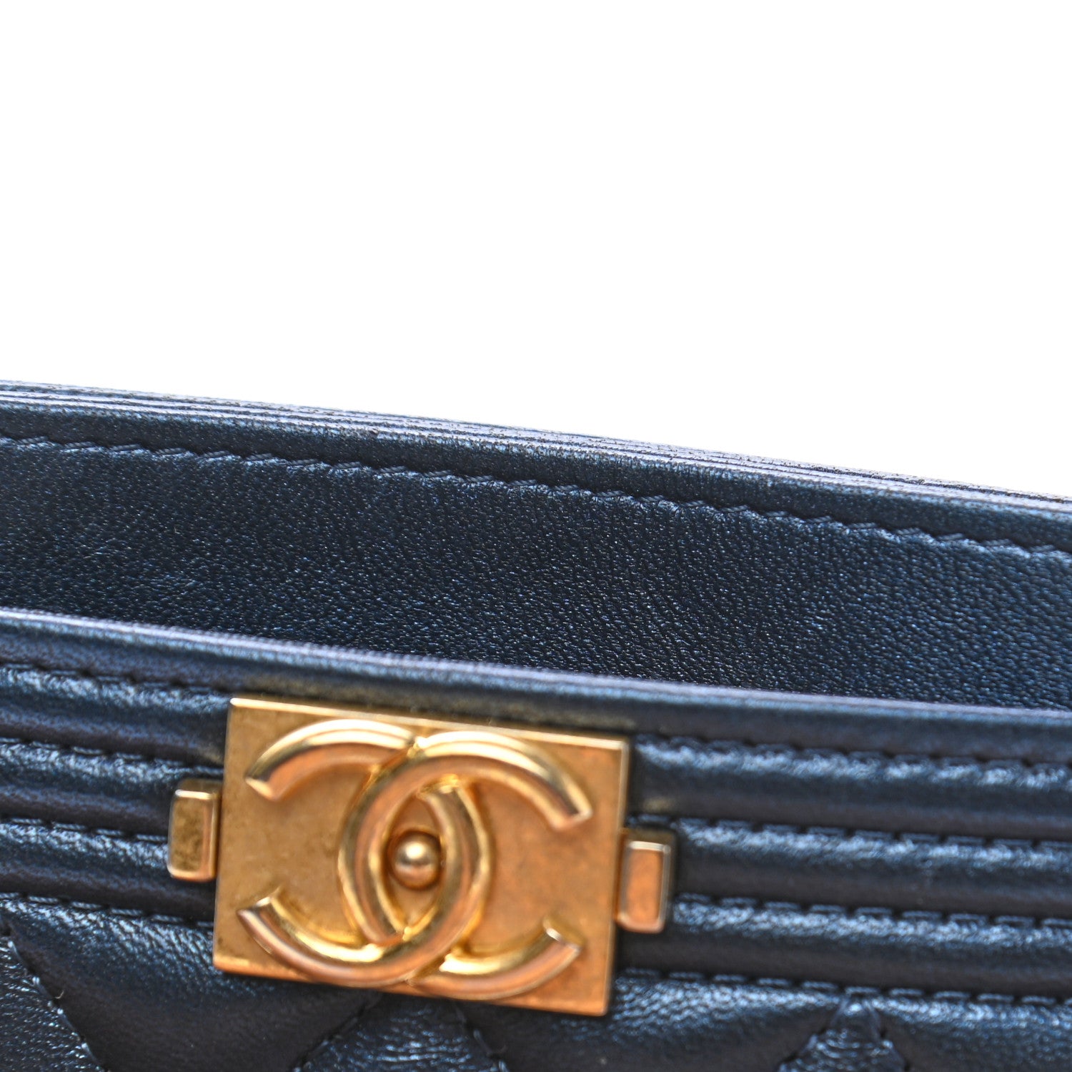 Chanel Metallic Lambskin Quilted Boy Card Holder Navy Blue 9 of 9
