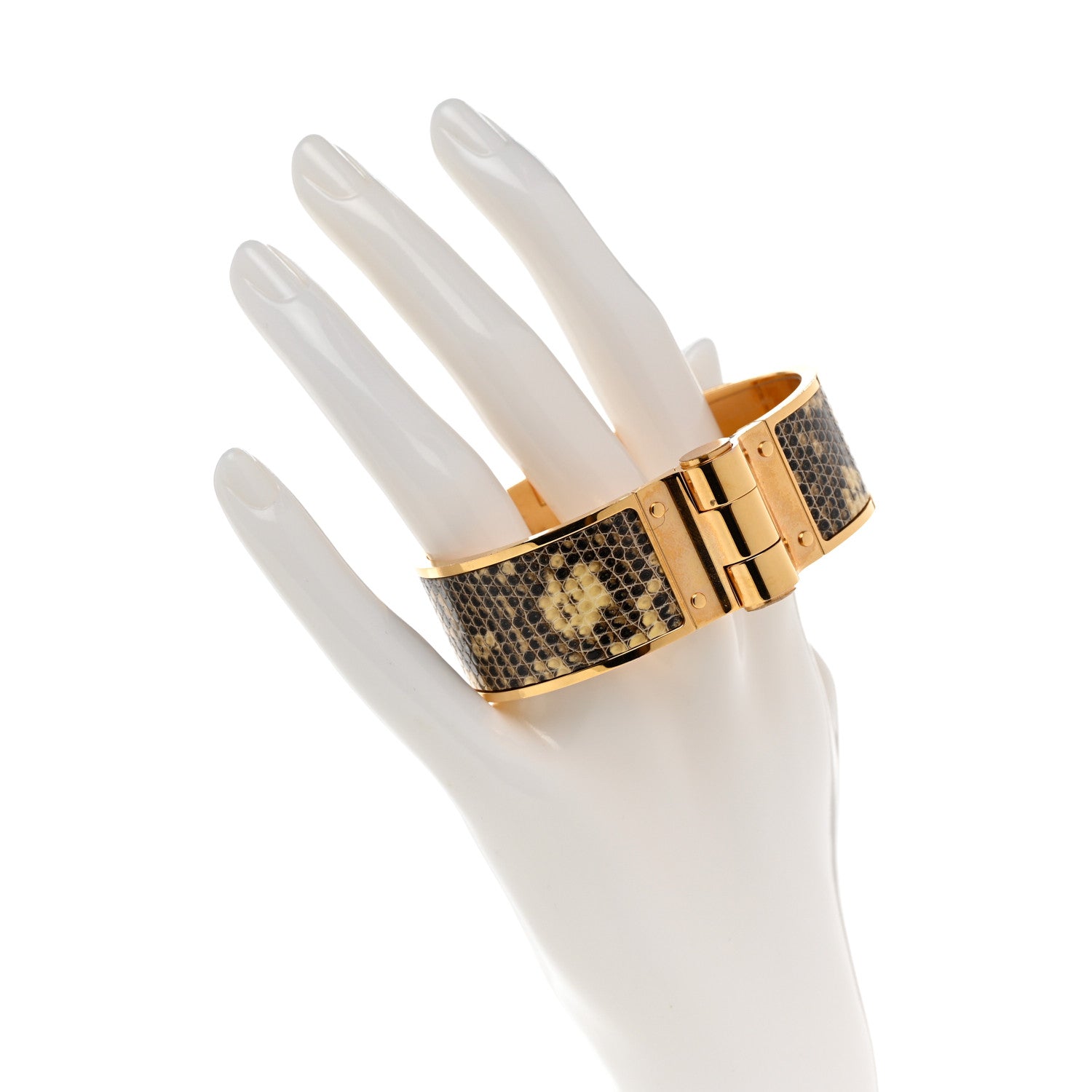 Hermes Lizard Charniere Cuir Wide Hinged Bracelet M Ombre 2 of 5