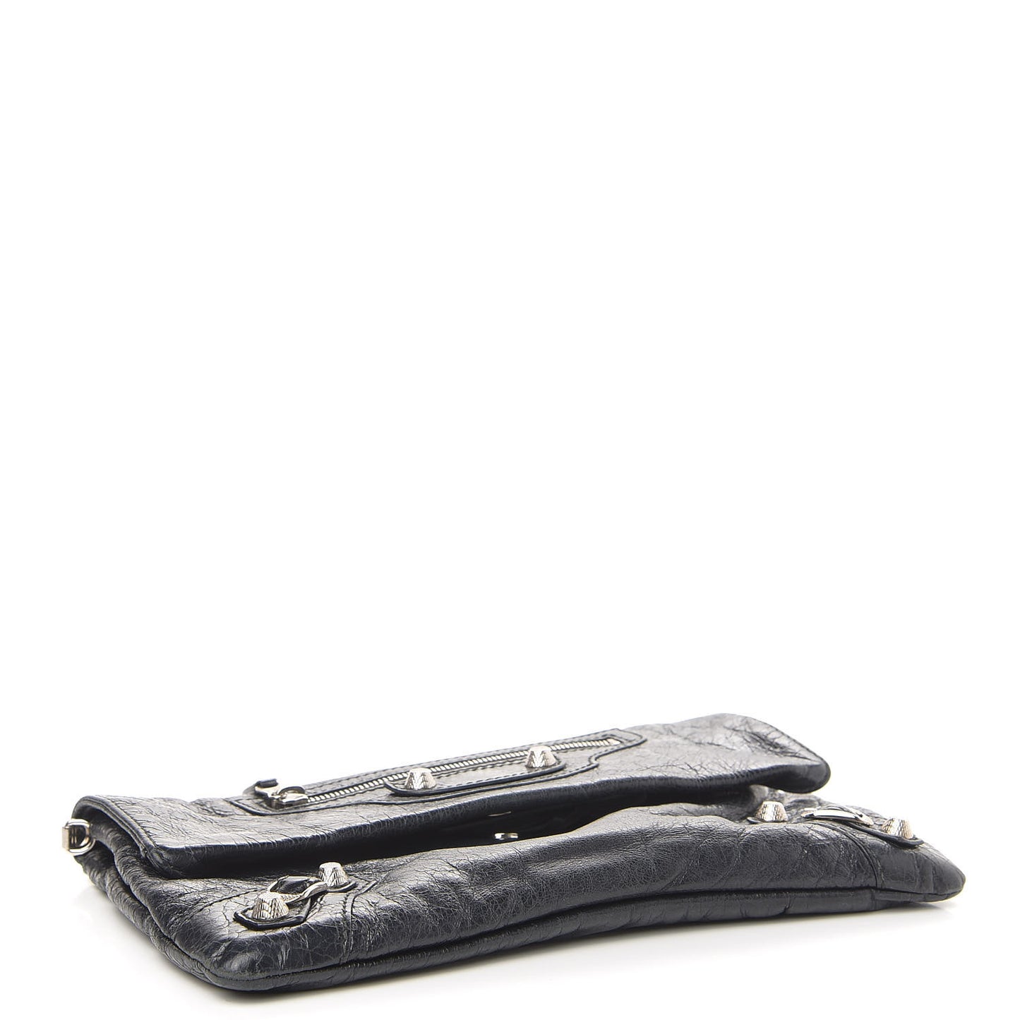 Agneau Giant 12 Silver Hardware Envelope Strap Clutch Black