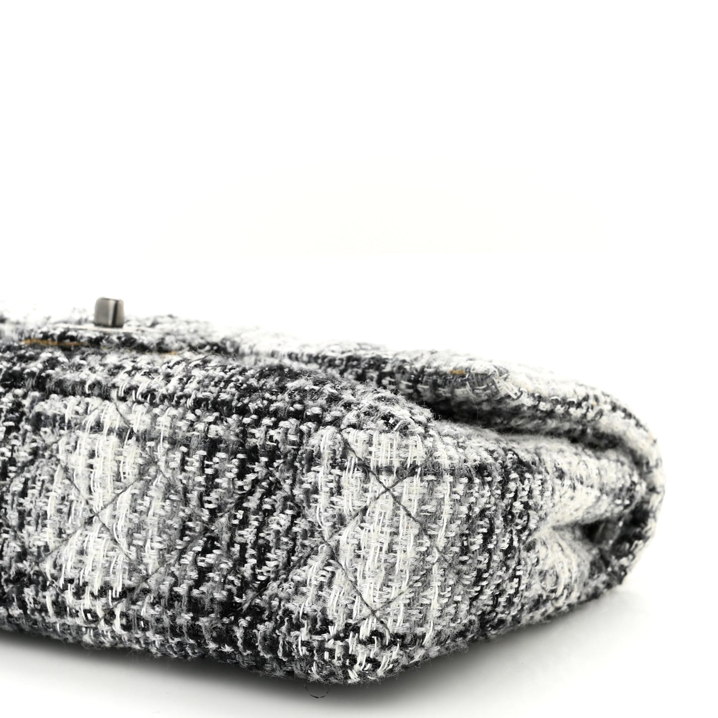 Tweed Quilted Medium Double Flap Beige White Black