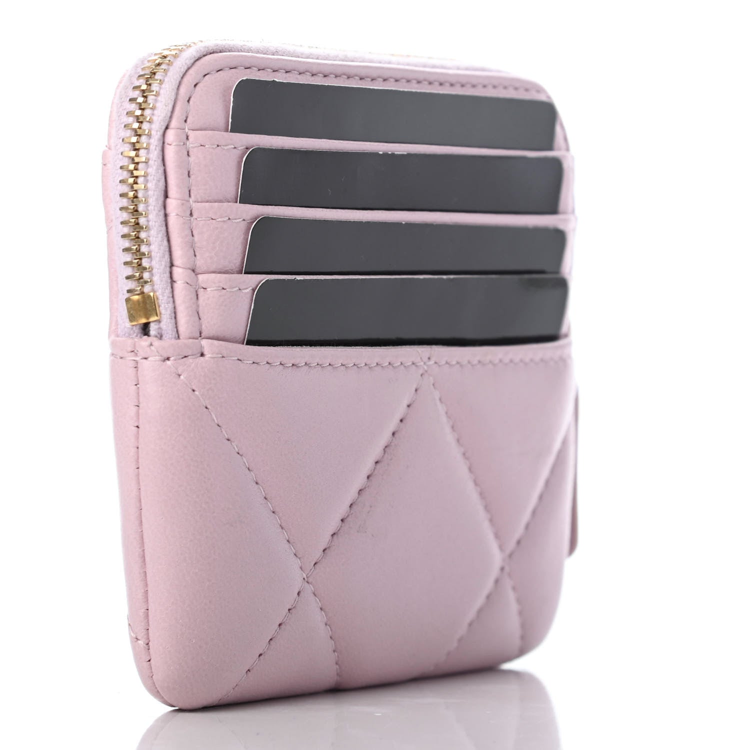 Chanel Quilted Chanel 19 Zip Card Holder Wallet Light Pink 3 of 9