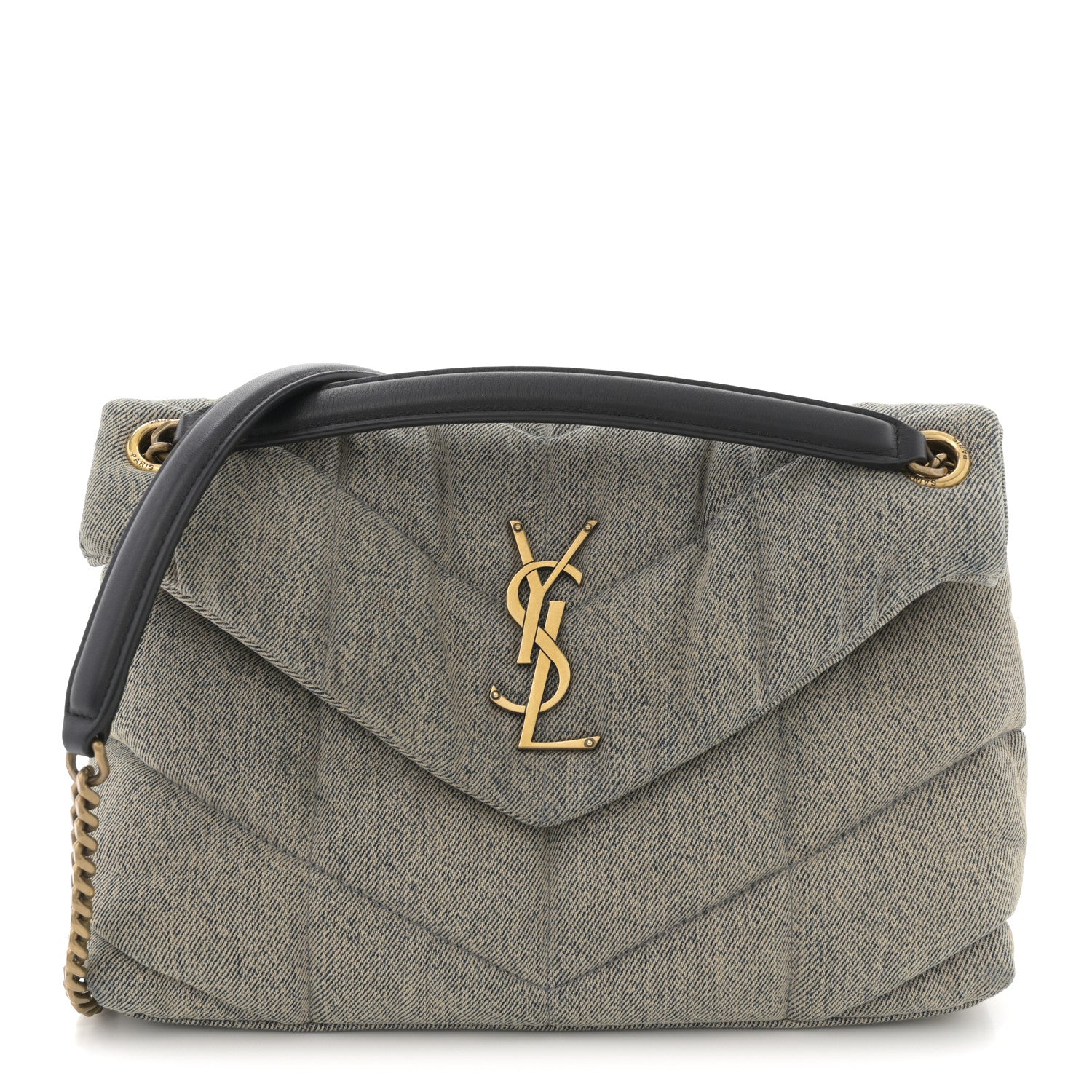 Saint Laurent Denim Quilted Small Loulou Puffer Monogram Chain Satchel Azur 1 of 12