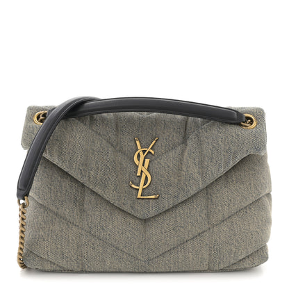 Saint Laurent Denim Quilted Small Loulou Puffer Monogram Chain Satchel Azur 1 of 12