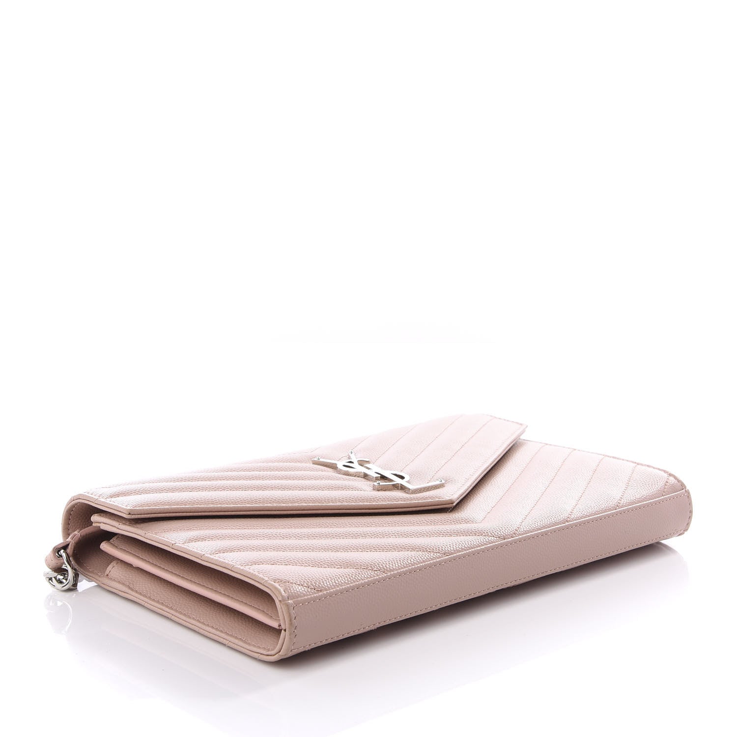 Saint Laurent Grain De Poudre Matelasse Chevron Monogram Chain Wallet Pale Pink 3 of 8
