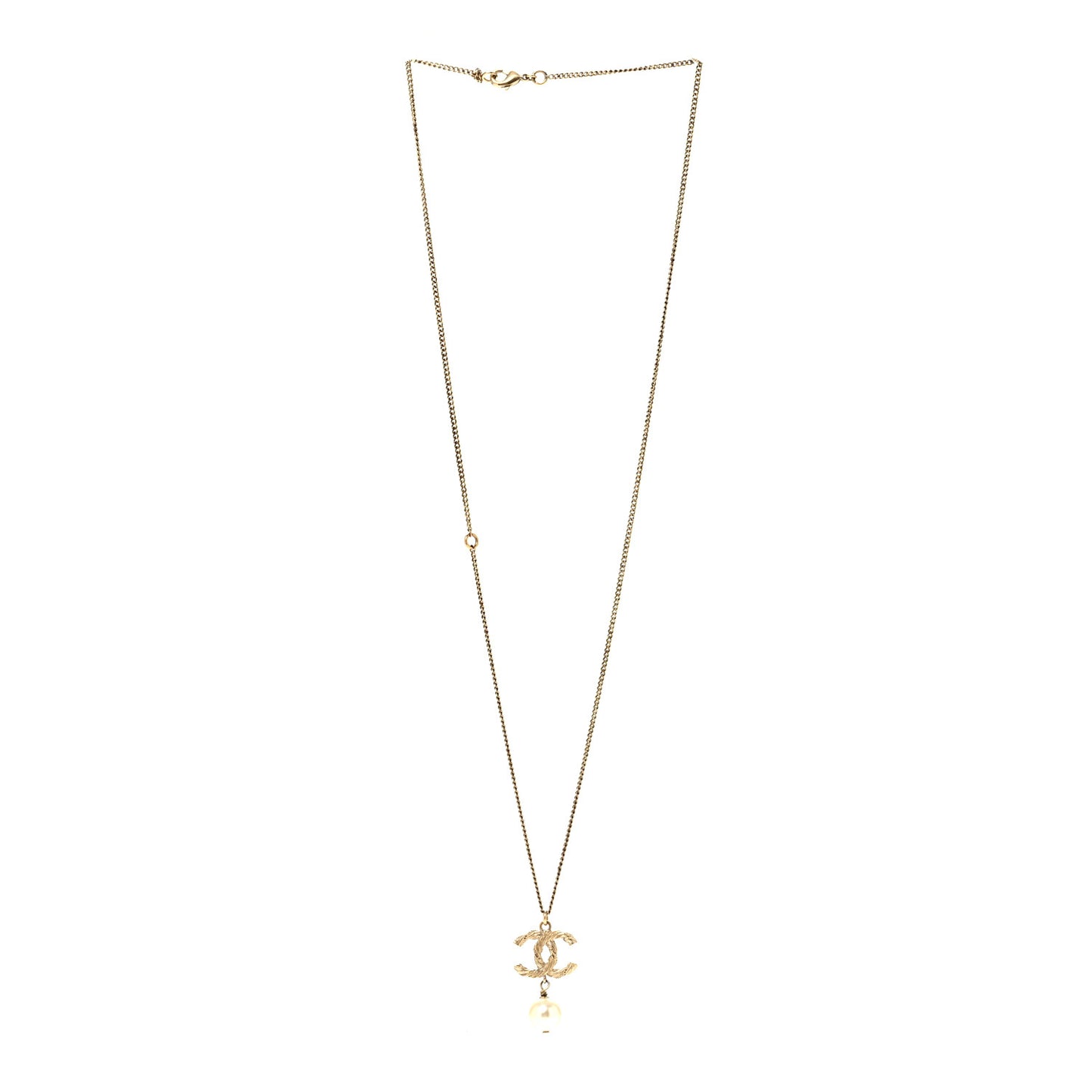 Crystal Pearl Twisted CC Drop Necklace Gold