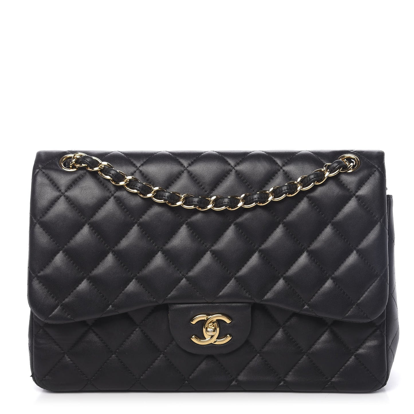 Lambskin Quilted Jumbo Double Flap Black